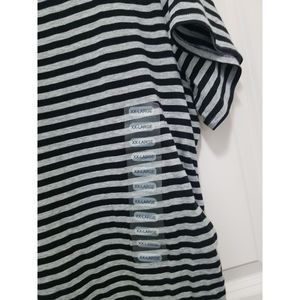 Kenneth Cole Reaction XXL Women's Turtleneck Black/Gray Stripes Short Sleeve Top